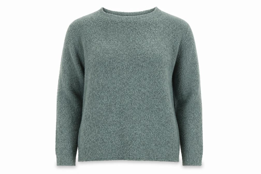 Front view of Vera Moda women’s green round neck acrylic jumper, size S