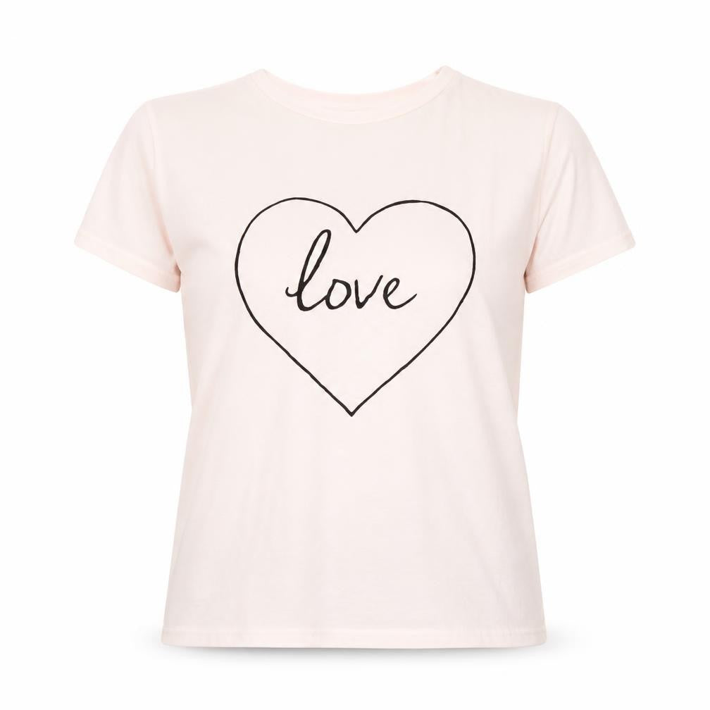 Front view of Primark women’s pink cotton basic t-shirt, size UK 6, round neck - love