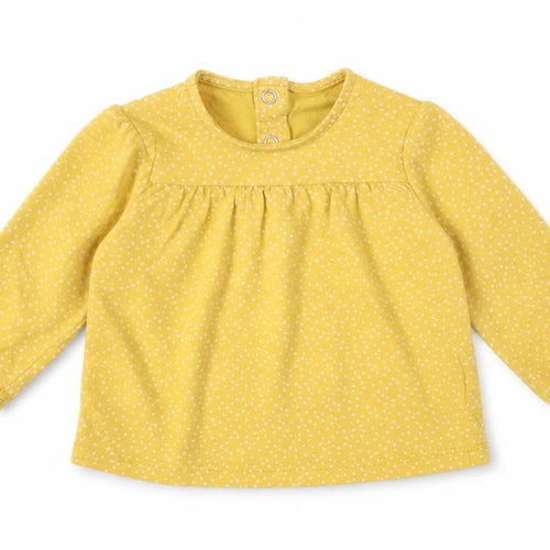 TU Girls Yellow Polka Dot Cotton Basic T-Shirt Size 3-6 Months Crew Neck