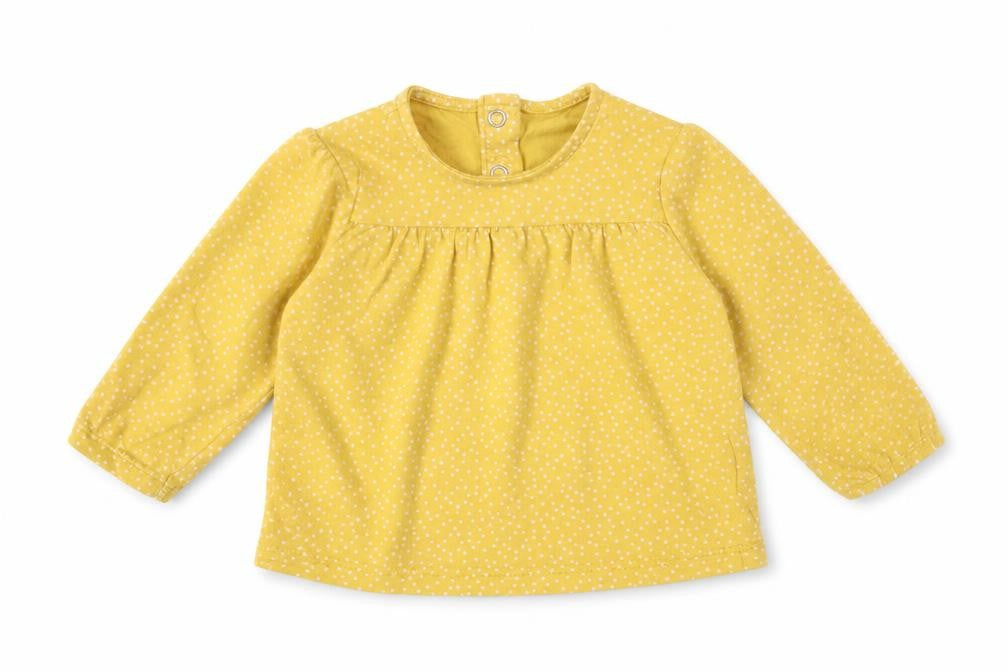 TU Girls Yellow Polka Dot Cotton Basic T-Shirt Size 3-6 Months Crew Neck