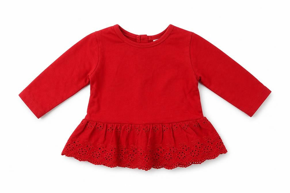 NEXT Girls Red  Cotton Pullover T-Shirt Size 0-3 Months Crew Neck