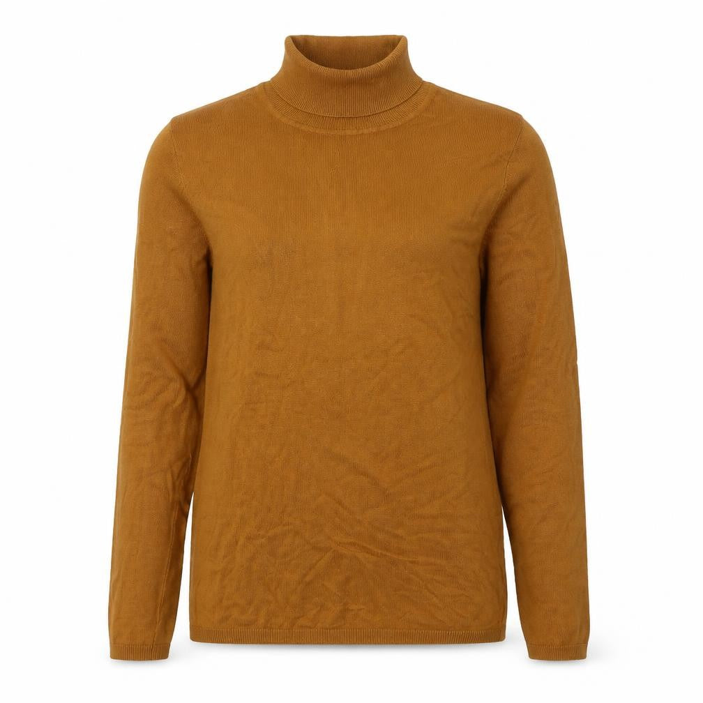 Front view of ICHI women’s brown roll neck viscose jumper, size L