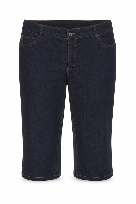 Front view of Monsoon women’s blue cotton cropped jeans, size UK 40, in, 21-inch leg regular zip