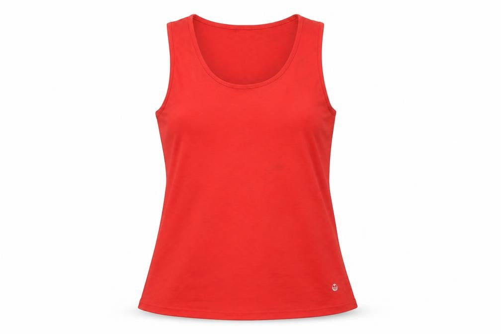 Front view of New Look women’s red polyester basic tank, size L, round neck
