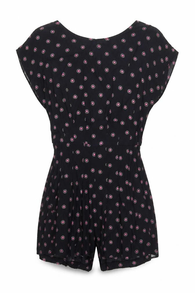 Topshop Womens Black Geometric Viscose Playsuit One-Piece Size 6  Zip