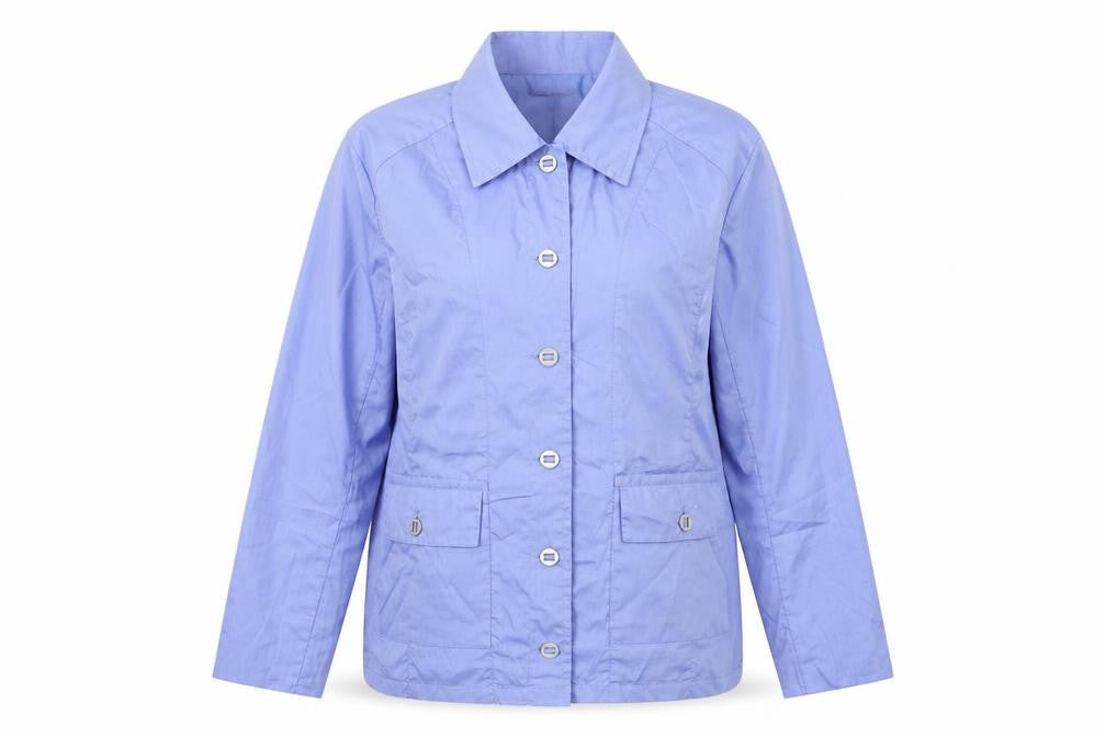 Front view of Castle of Ireland women’s blue jacket, size UK 14, button