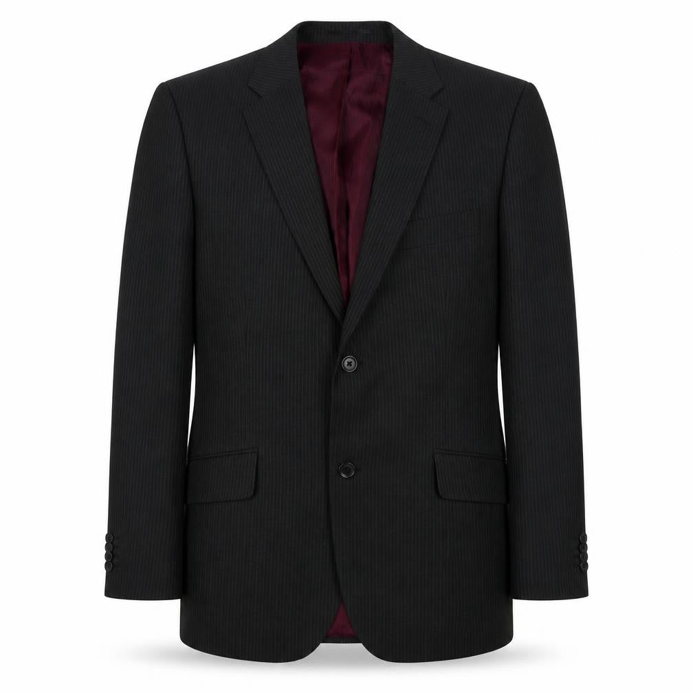 Front view of George men’s black striped polyester jacket suit jacket, size 40