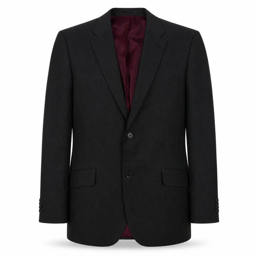Front view of George men’s black striped polyester jacket suit jacket, size 40