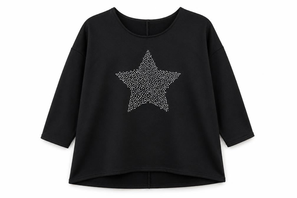 Front view of Peacocks women’s black polyester pullover sweatshirt, size L, pullover