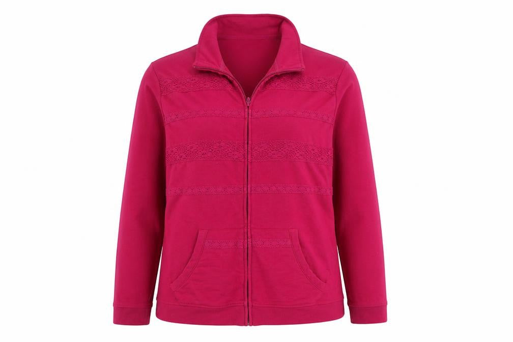 Front view of Damart women’s pink jacket, size XL, zip