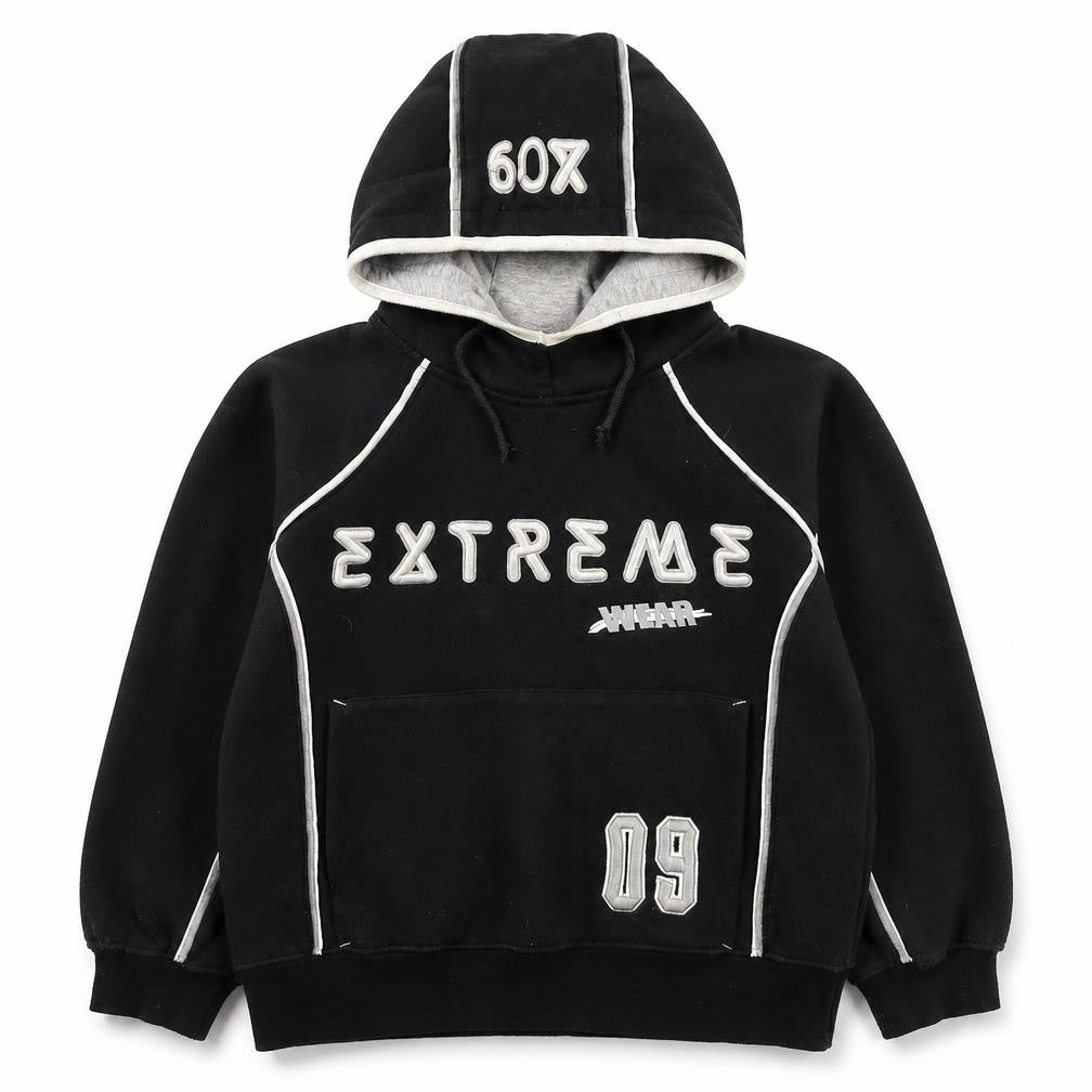 Front view of Protonic boys’ black cotton pullover hoodie, size 7-8, years pullover