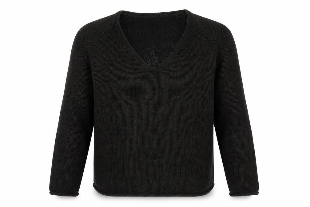 Front view of H&M men’s brown v-neck acrylic jumper, size M