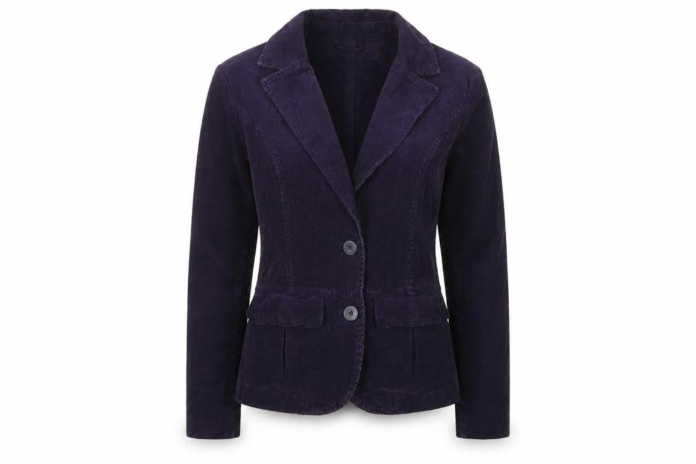 Front view of H&M women’s blue jacket, size UK 36