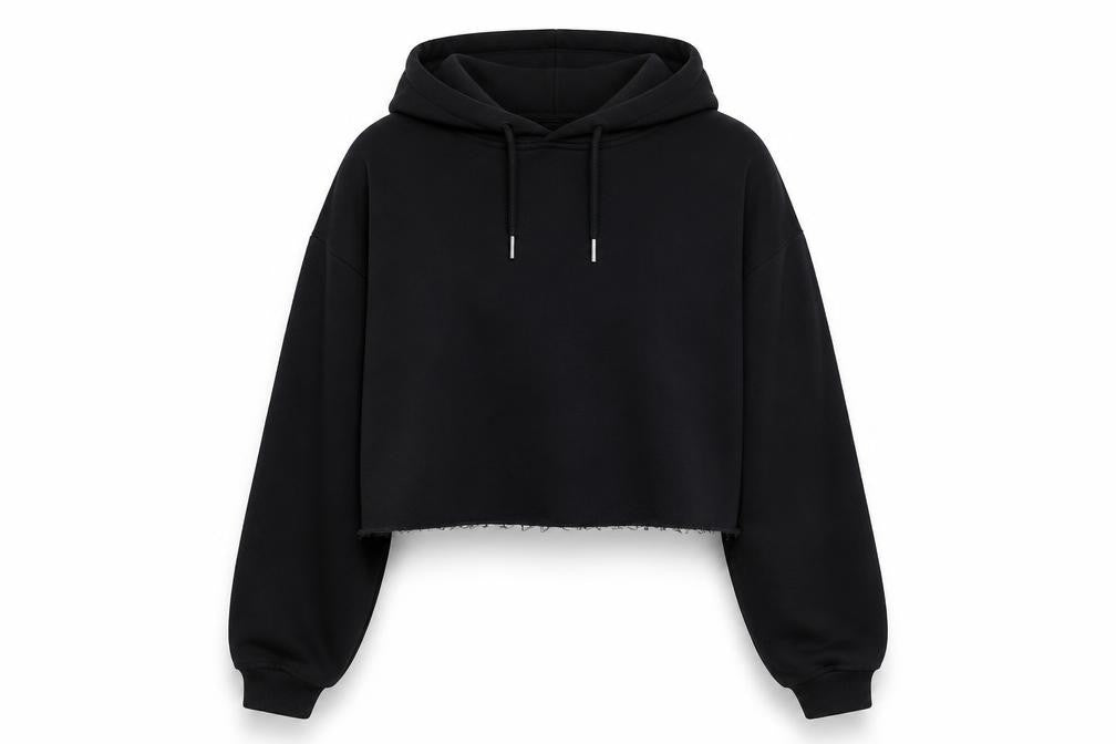 Front view of Select women’s black polyester pullover hoodie, size S