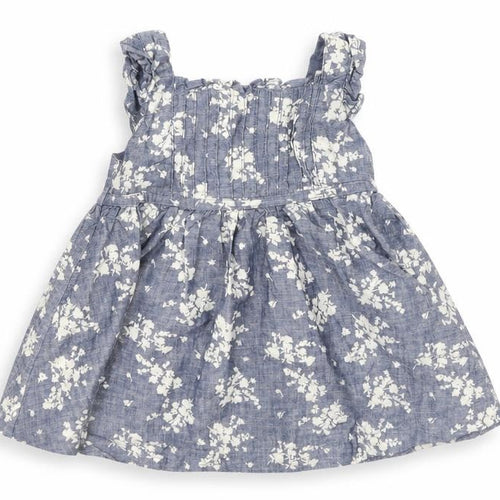 Dunnes Stores Girls Blue Floral Cotton Fit & Flare  Size 3-6 Months  Off the Shoulder
