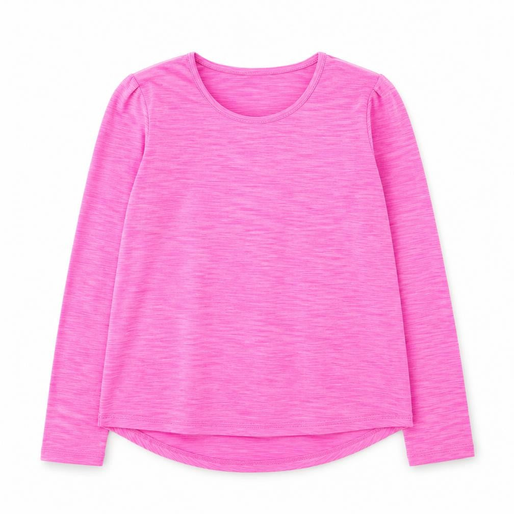 Front view of Dunnes girls’ pink polyester basic casual, size 9-10, years round neck
