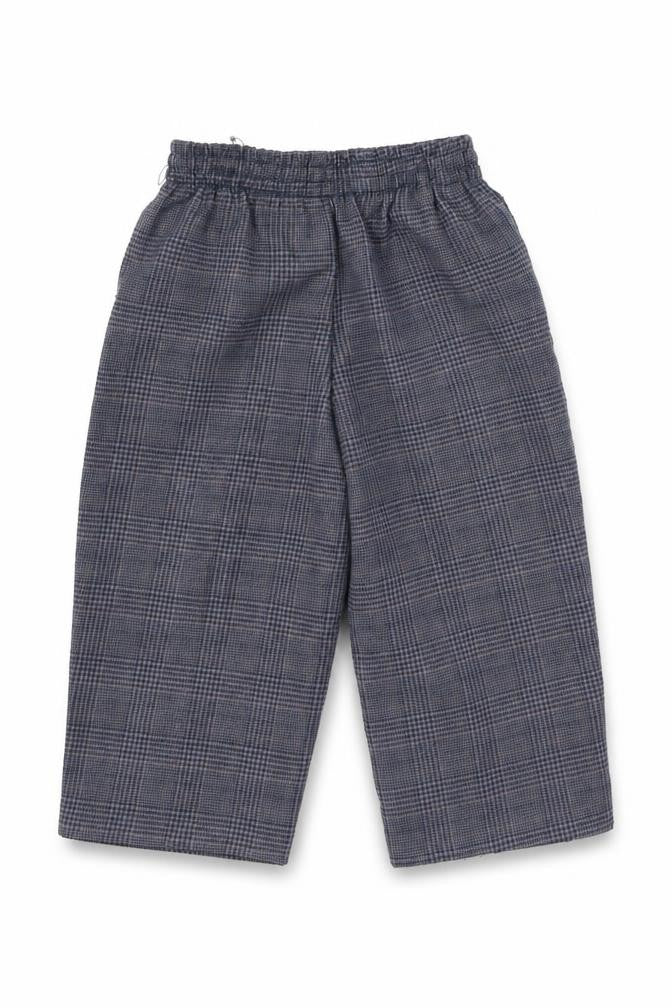 Front view of Preworn boys’ grey plaid polyester cargo trousers, size 18-24, months