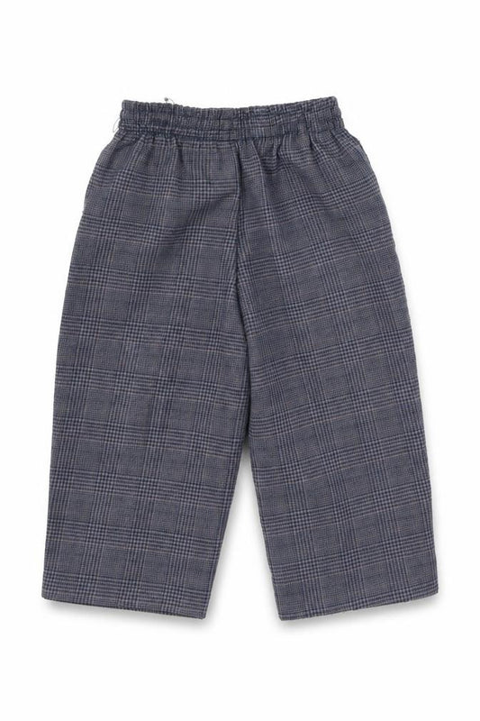 Front view of Preworn boys’ grey plaid polyester cargo trousers, size 18-24, months
