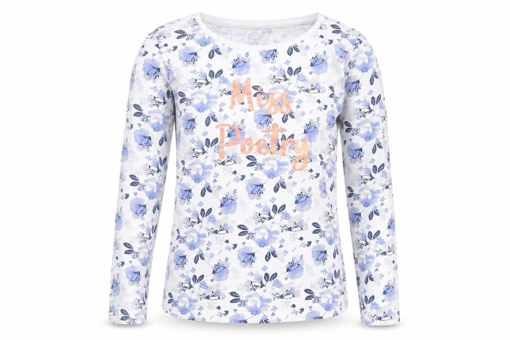 Front view of SMYK girls’ blue floral cotton basic casual, size 13, years crew neck pullover