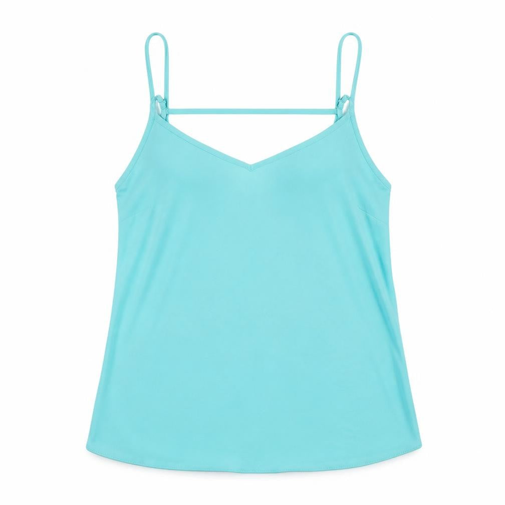 Front view of Primark women’s green polyester basic tank, size UK 12, scoop neck