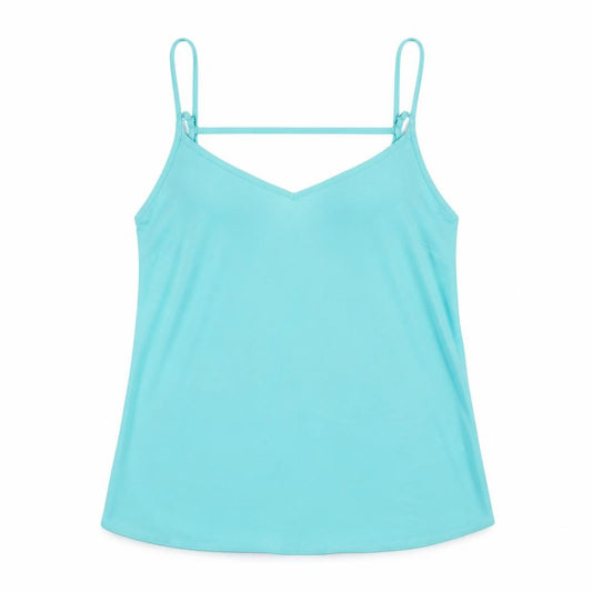 Front view of Primark women’s green polyester basic tank, size UK 12, scoop neck