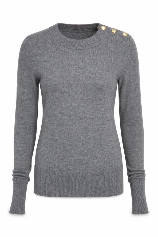 Front view of H&M women’s grey crew neck viscose jumper, size XS
