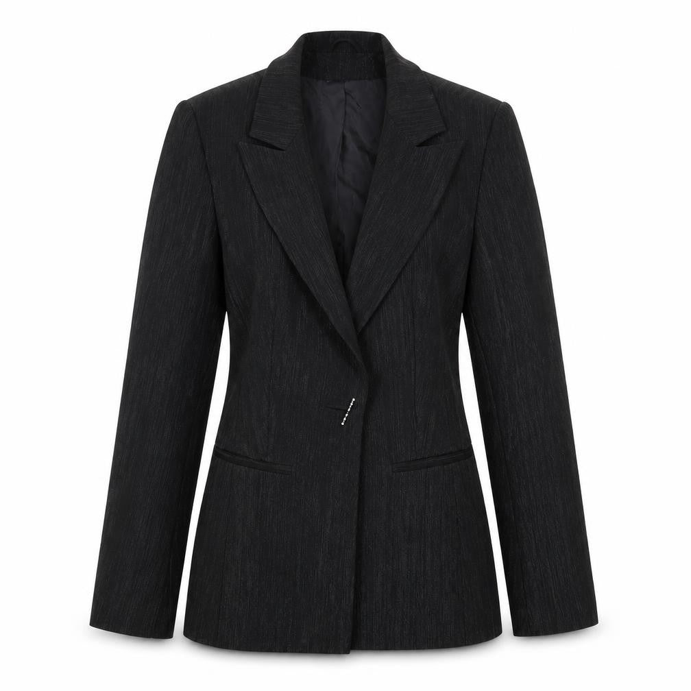 Front view of bay women’s black jacket blazer, size UK 8, button