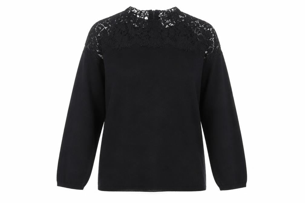 Front view of Papaya women’s black crew neck viscose jumper, size UK 12