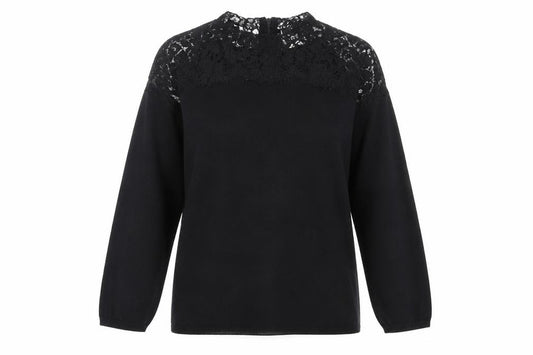 Front view of Papaya women’s black crew neck viscose jumper, size UK 12