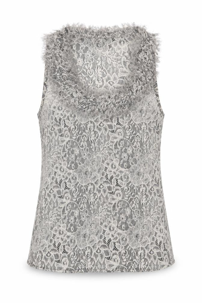 Front view of Topshop women’s grey floral polyester basic tank, size UK 8, scoop neck