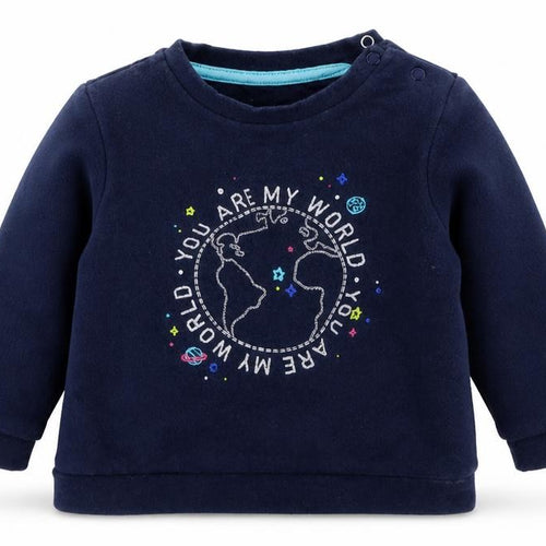 Fred & Flo Boys Blue  Cotton Basic T-Shirt Size 9-12 Months Crew Neck Pullover - You Are My World