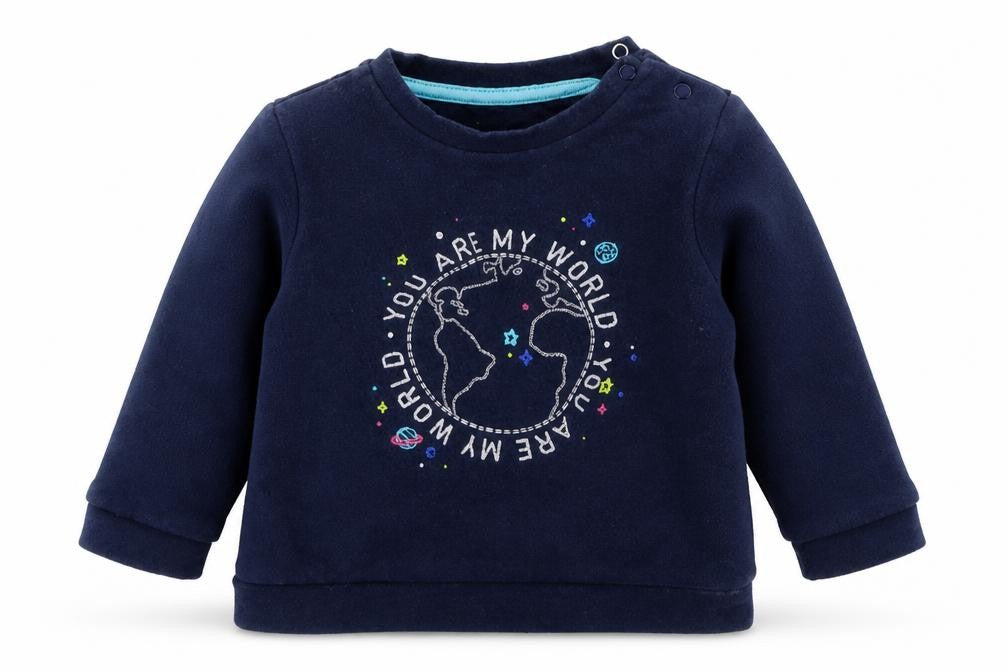 Fred & Flo Boys Blue  Cotton Basic T-Shirt Size 9-12 Months Crew Neck Pullover - You Are My World