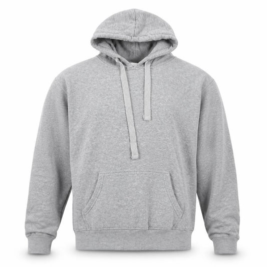 Front view of Boohoo women’s grey cotton pullover hoodie, size M, pullover