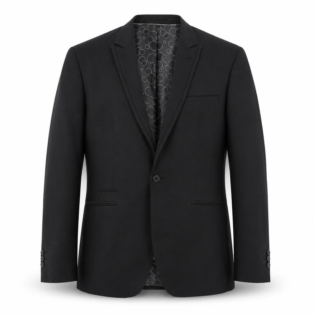 Front view of 1860 Menswear men’s grey polyester jacket suit jacket, size 38