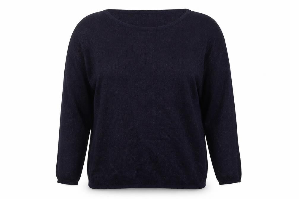 Front view of Amchi women’s blue boat neck acrylic jumper, size L