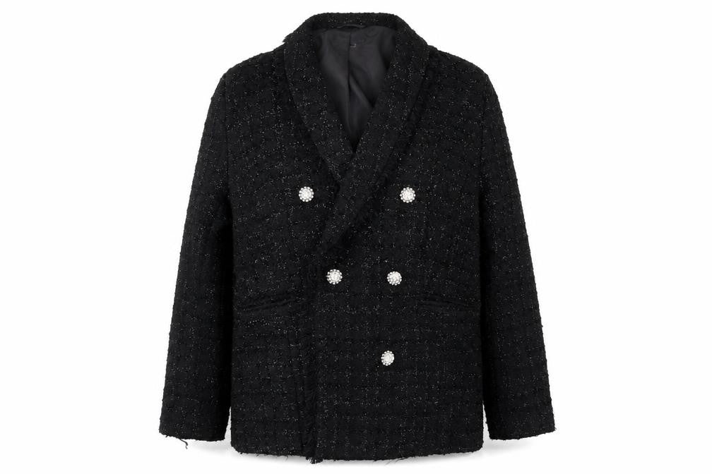 Front view of F&F women’s black jacket, size UK 14, button