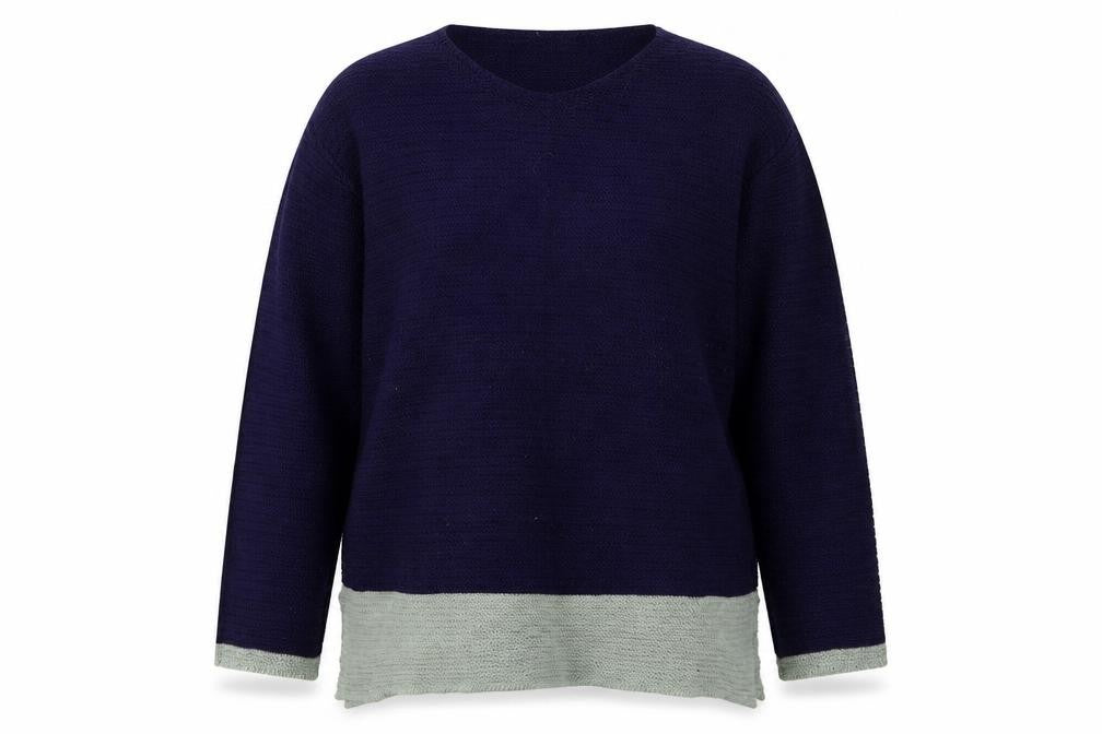 Front view of Mitzy women’s blue round neck acrylic jumper, size S