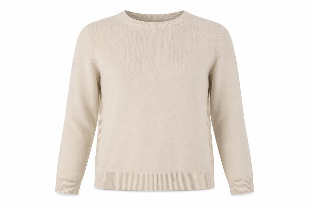 Front view of Marks & Spencer women’s pink round neck acrylic jumper, size UK 12