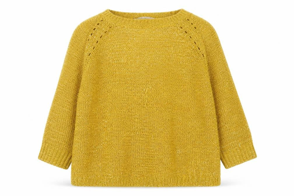 Front view of Pebble Bay women’s yellow round neck polyester jumper, size S