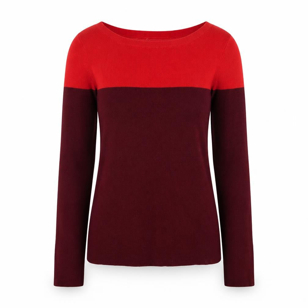 Front view of Oasis women’s purple colourblock viscose pullover sweatshirt, size XS
