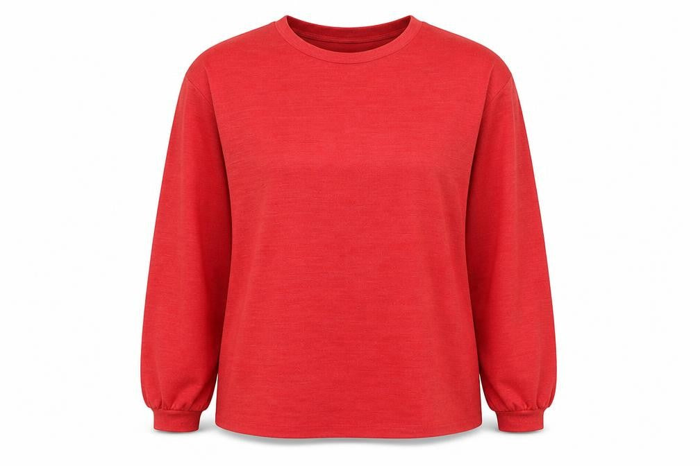 Front view of Dunnes women’s red polyester pullover sweatshirt, size M