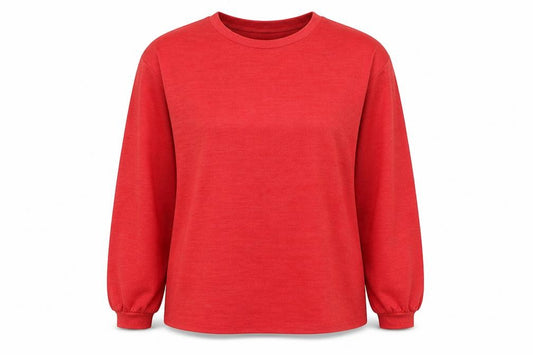 Front view of Dunnes women’s red polyester pullover sweatshirt, size M