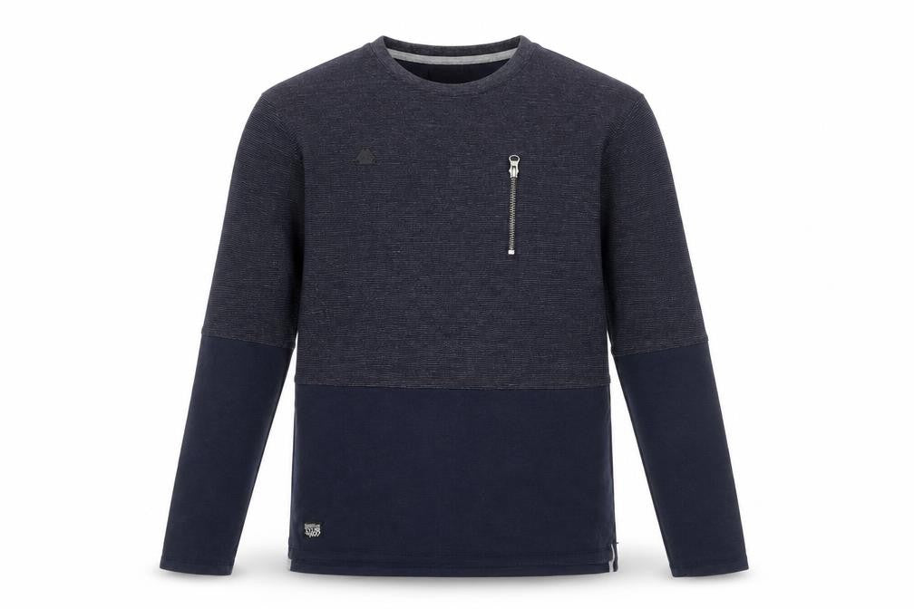 Front view of Twisted Soul men’s blue round neck cotton jumper, size S