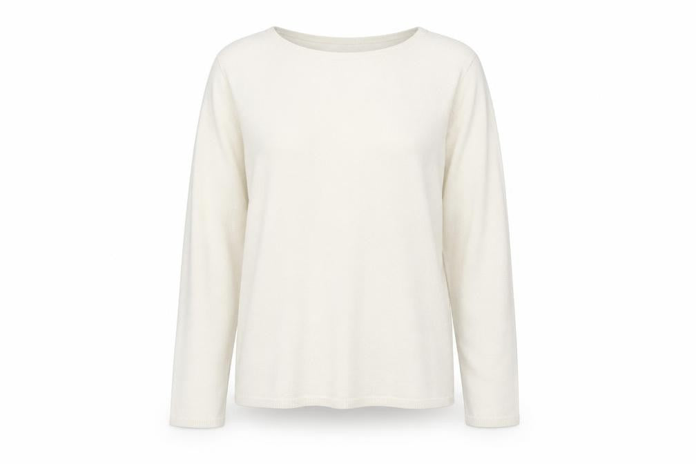 Front view of Matalan women’s ivory round neck acrylic jumper, size UK 22