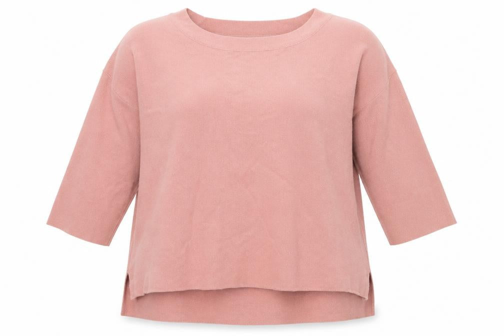 Front view of Le Conte women’s pink boat neck modal jumper, size UK 14