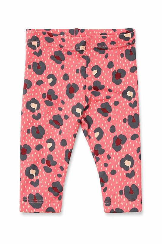 Front view of F&F girls’ pink animal print cotton jogger trousers, size 3-6, months