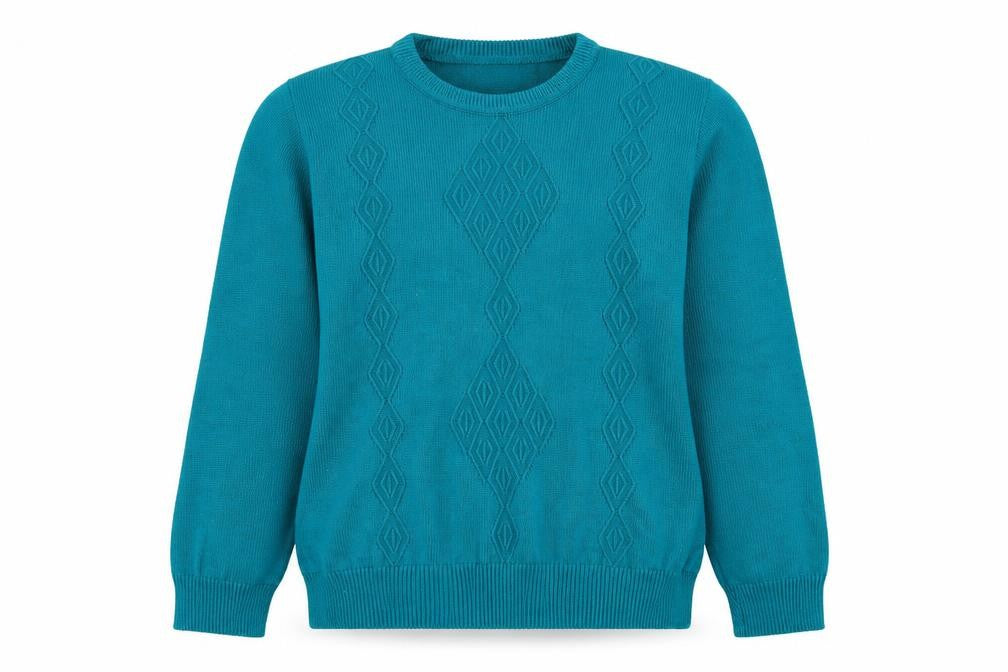 Front view of Classics women’s green round neck acrylic jumper, size M