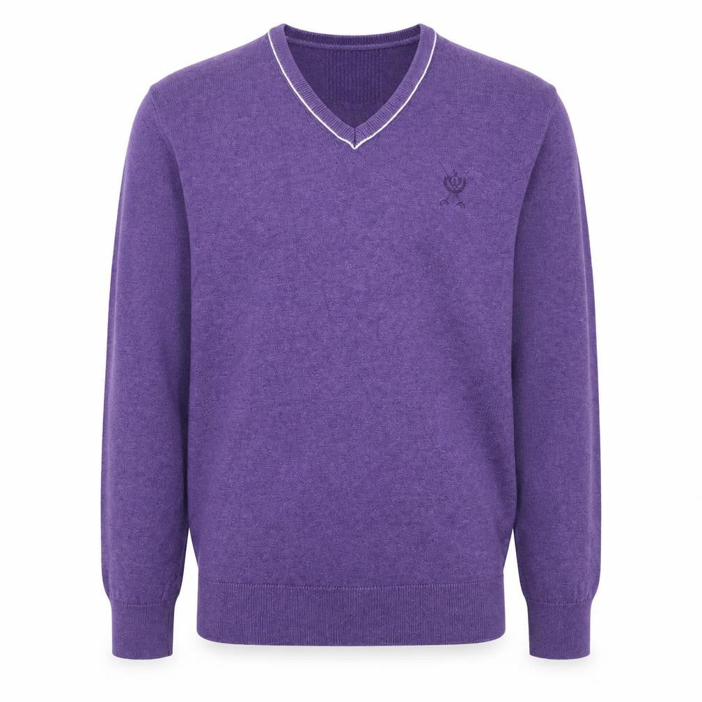 Jeffrey Banks Mens Purple V-Neck  Cotton Pullover Jumper Size S