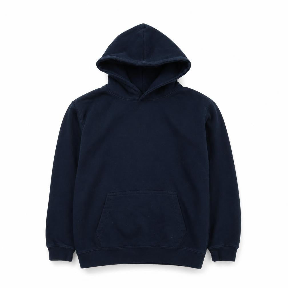 Front view of Just Hoods boys’ black cotton pullover hoodie, size 9-10, years pullover