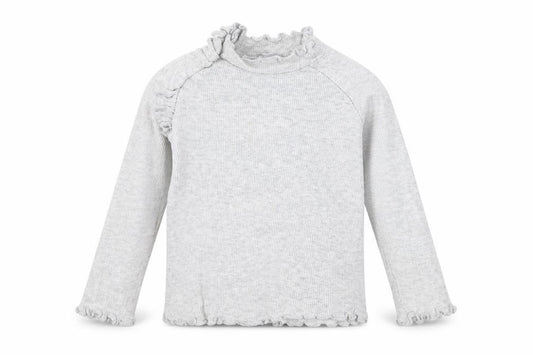 Front view of Very girls’ grey cotton basic t-shirt, size 18-24, months round neck pullover - lettuce hem